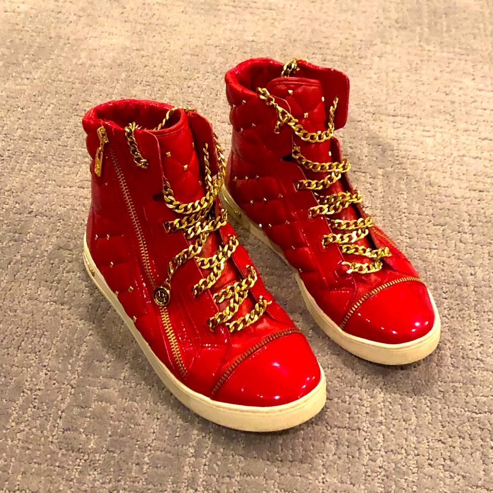 Michael Kors red Leather Hi-Tops size 8